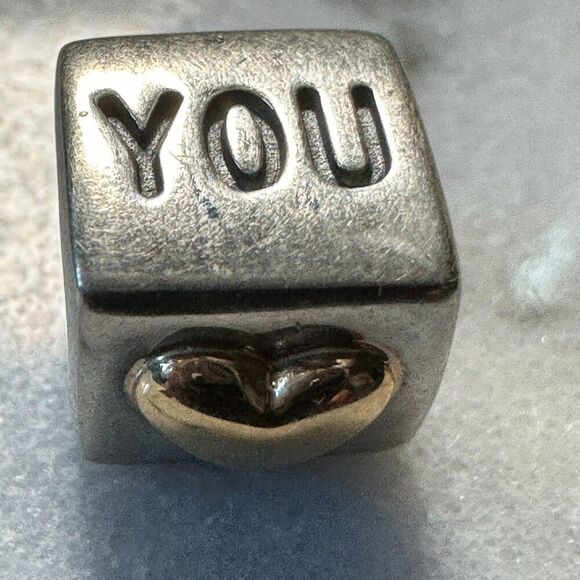 Pandora Genuine 14k Two Toned I Love You Box Charm Bead 790200 Threaded, RETIRED - Picture 1 of 5